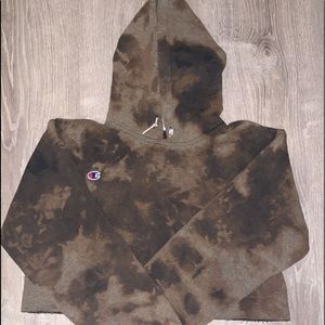 Cropped champion bleach dyed black hoodie